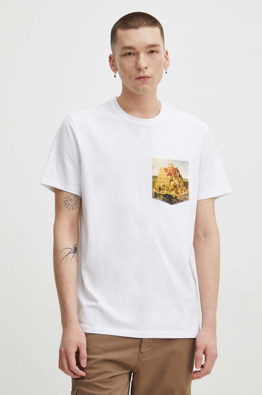 T-shirt bawełniany męski z domieszką elastanu z kolekcji Eviva L'arte kolor biały RS24.TSM253 biały RS24