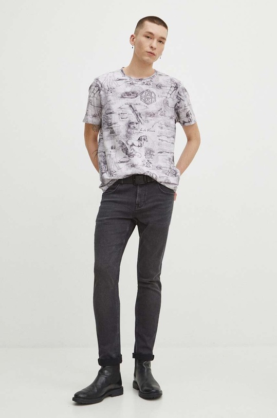 Odzież T-shirt bawełniany męski z domieszką elastanu z kolekcji Eviva L'arte kolor beżowy RS24.TSM255 beżowy