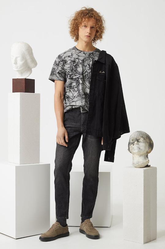 Bavlnené tričko pánske z kolekcie Eviva L'arte šedá farba regular sivá RS24.TSM257