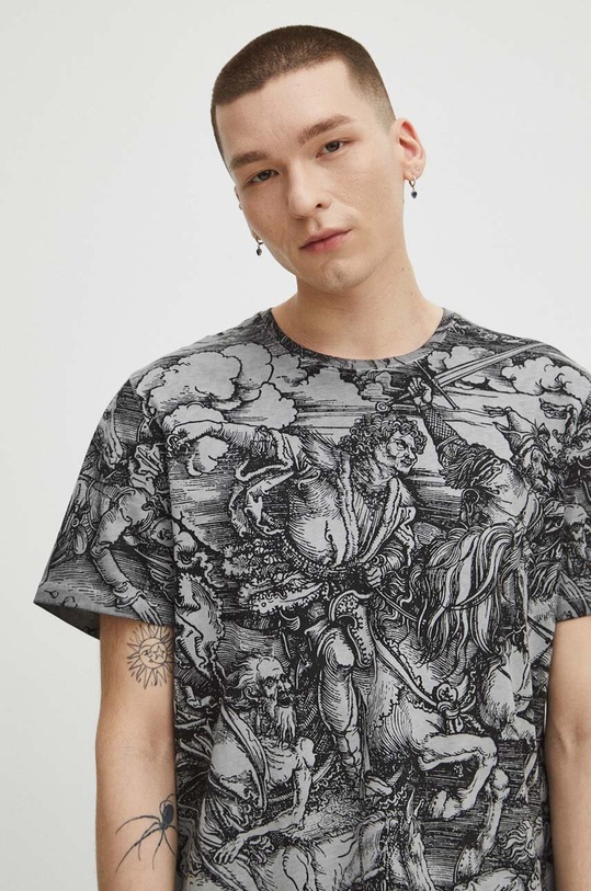 Bavlnené tričko pánske z kolekcie Eviva L'arte šedá farba RS24.TSM257 sivá