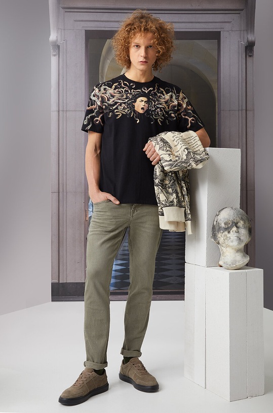 T-shirt bawełniany męski z kolekcji Eviva L'arte kolor czarny okrągły czarny RS24.TSM258