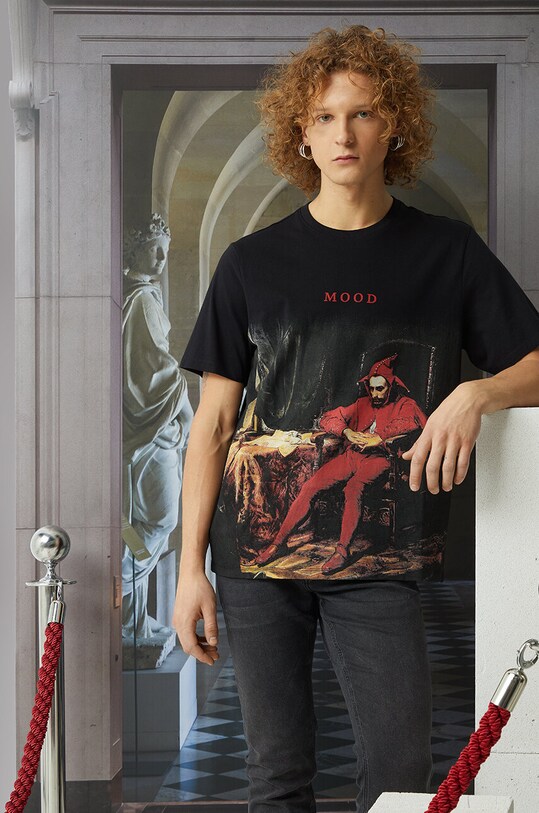 T-shirt bawełniany męski z kolekcji Eviva L'arte kolor czarny okrągły czarny RS24.TSM260