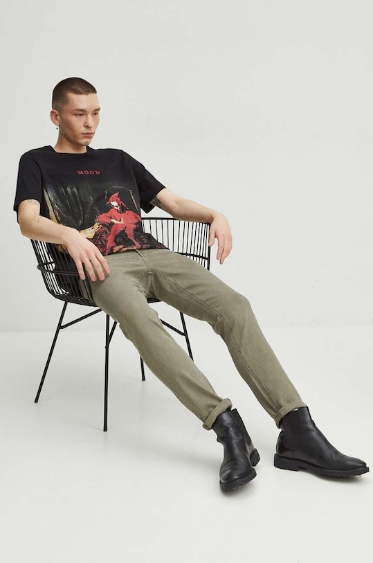 Oblečenie Bavlnené tričko pánske z kolekcie Eviva L'arte čierna farba RS24.TSM260 čierna