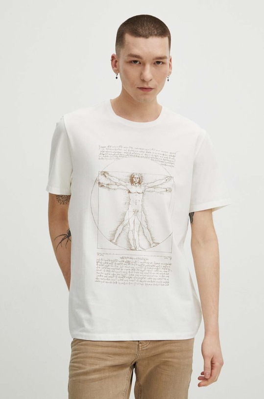 T-shirt bawełniany męski z domieszką elastanu z kolekcji Eviva L'arte kolor beżowy RS24.TSM262 beżowy