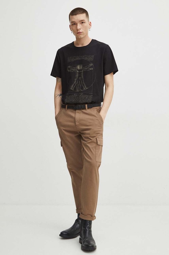 Odzież T-shirt bawełniany męski z domieszką elastanu z kolekcji Eviva L'arte kolor czarny RS24.TSM262 czarny