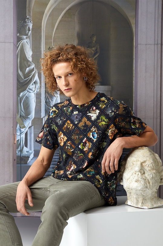 T-shirt bawełniany męski z kolekcji Eviva L'arte kolor czarny wzorzyste czarny RS24.TSM264