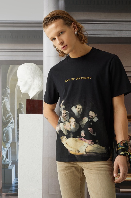 T-shirt bawełniany męski z kolekcji Eviva L'arte kolor czarny okrągły czarny RS24.TSM266