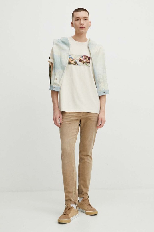 Odzież T-shirt bawełniany męski z kolekcji Eviva L'arte kolor beżowy RS24.TSM267 beżowy