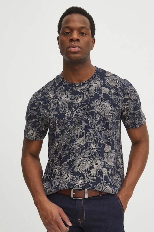 T-shirt bawełniany męski kolor granatowy granatowy RS24.TSM303