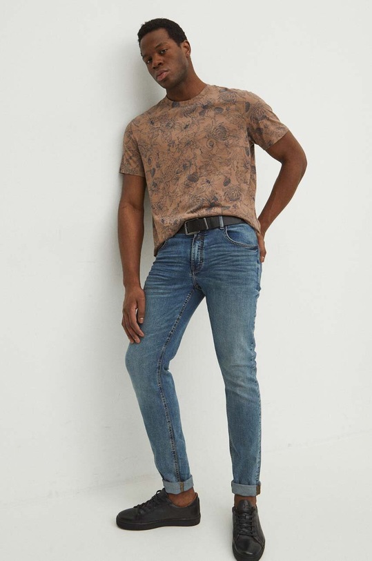 T-shirt bawełniany męski kolor beżowy RS24.TSM303 beżowy RS24