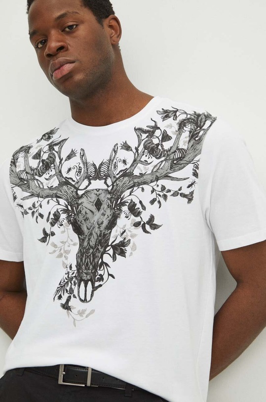 T-shirt bawełniany męski z nadrukiem kolor biały okrągły biały RS24.TSM304