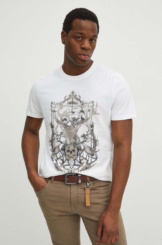 T-shirt bawełniany męski kolor biały biały RS24.TSM305