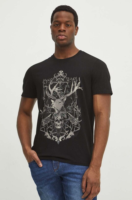 Bavlněné tričko pánské s potiskem černá barva regular černá RS24.TSM305