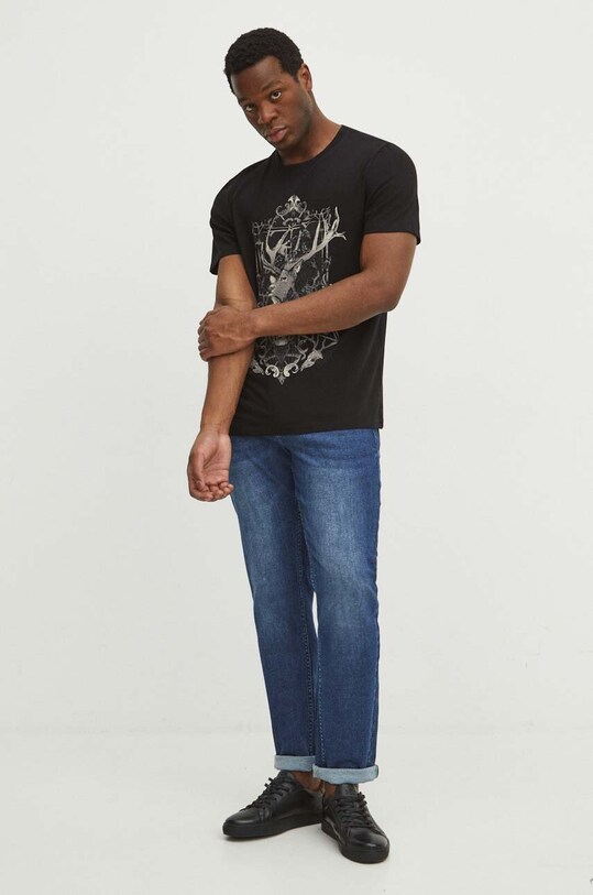 Bavlněné tričko pánské s potiskem černá barva RS24.TSM305 černá RS24