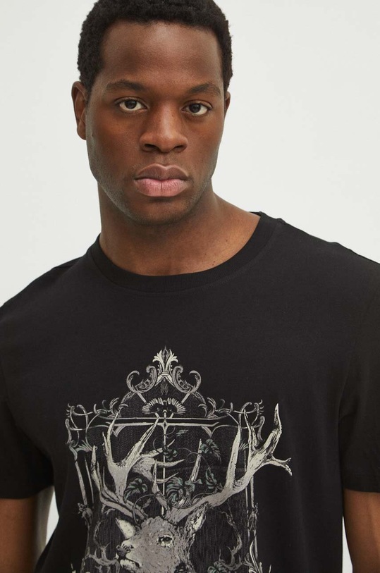 Bavlněné tričko pánské s potiskem černá barva černá RS24.TSM305