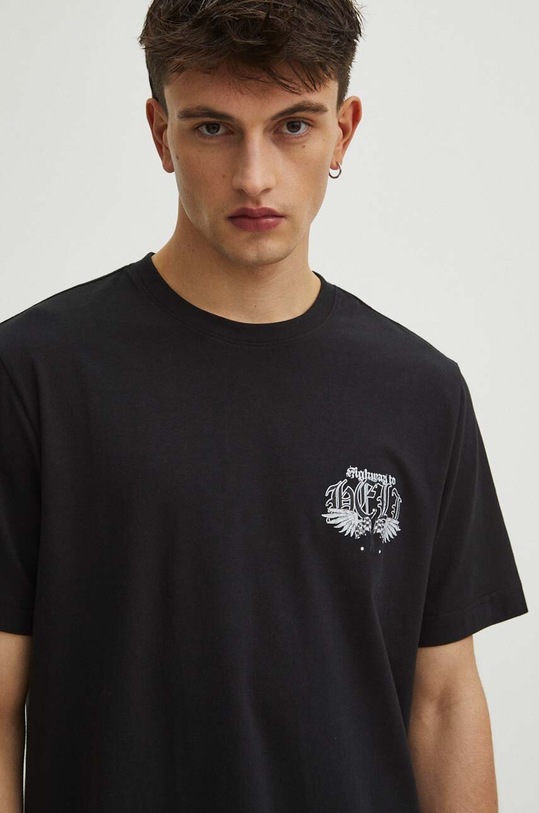 T-shirt bawełniany męski z domieszką elastanu z nadrukiem kolor czarny RS24.TSM401 czarny RS24