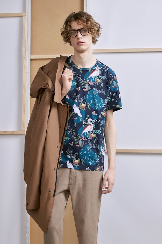 T-shirt bawełniany męski by Agnieszka Powązka, Grafika Polska kolor granatowy bawełna granatowy RS24.TSM452