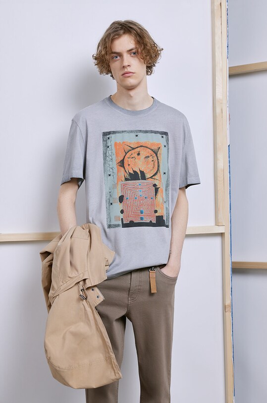 T-shirt bawełniany męski by Józef Hołard, Grafika Polska kolor szary okrągły szary RS24.TSM454