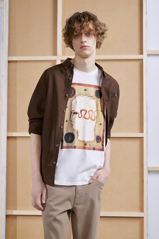 Medicine tricou din bumbac print bej RS24.TSM455