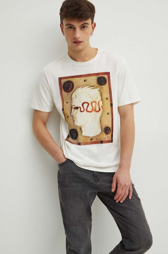 Памучна тениска Medicine RS24.TSM455 бежов RS24