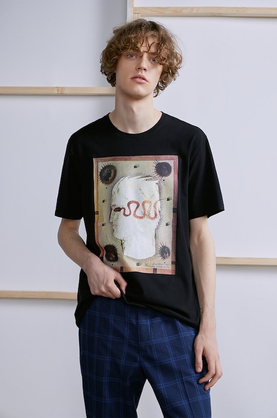 Bavlnené tričko pánske čierna farba s elastanom čierna RS24.TSM455