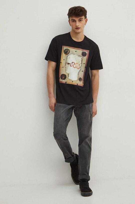 Odzież T-shirt bawełniany męski z domieszką elastanu by Józef Hołard, Grafika Polska kolor czarny RS24.TSM455 czarny