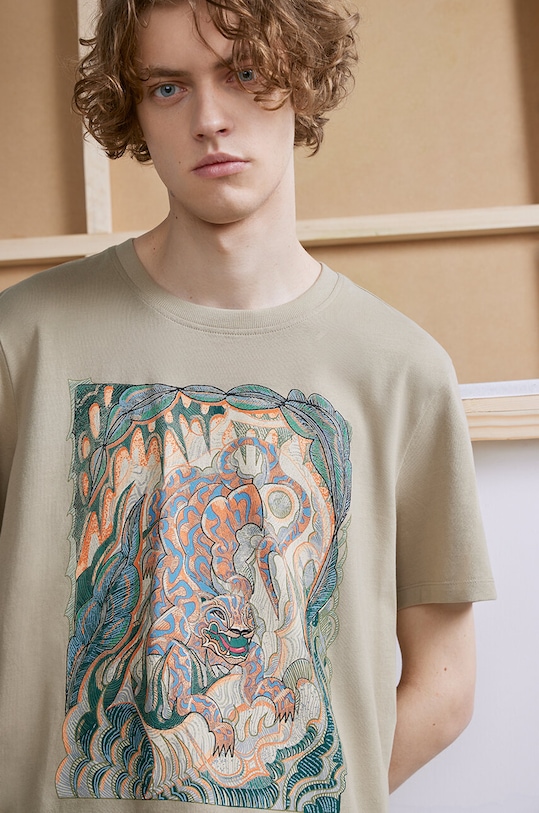 Bavlněné tričko pánské z kolekce Graphics Series zelená barva regular zelená RS24.TSM458