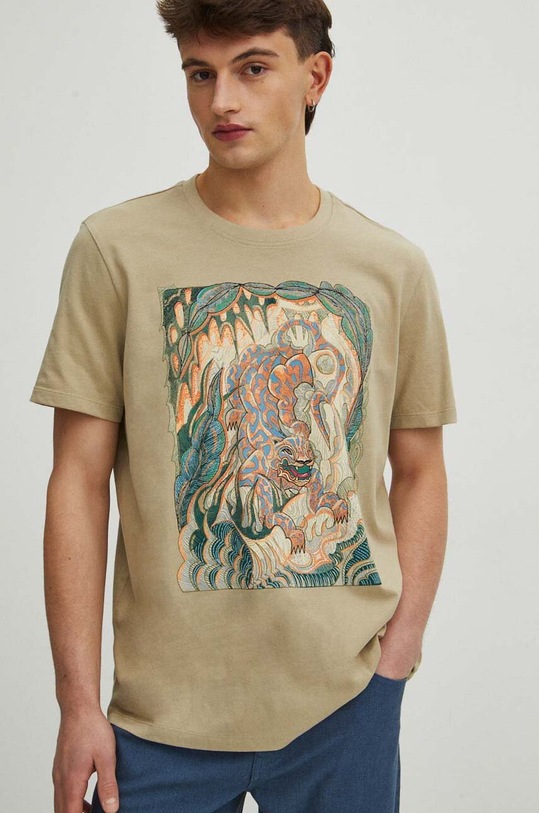 Bavlněné tričko pánské z kolekce Graphics Series zelená barva RS24.TSM458 zelená RS24