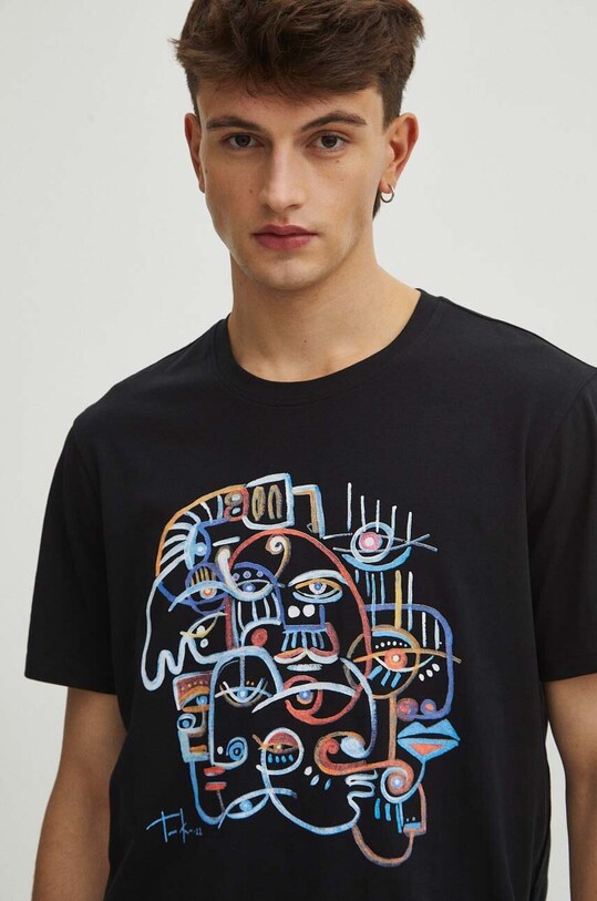 T-shirt bawełniany męski z domieszką elastanu by Kasia Wysocka – TerraKata, Grafika Polska kolor czarny RS24.TSM459 czarny