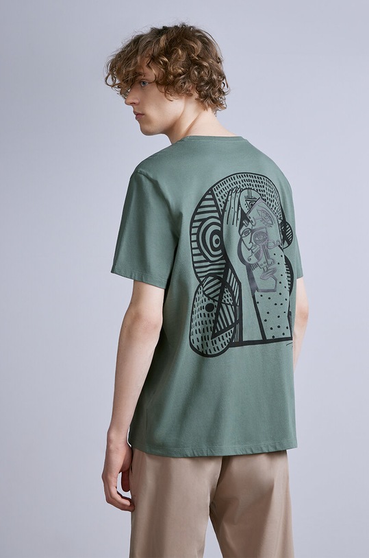 T-shirt bawełniany męski by Kasia Wysocka – TerraKata, Grafika Polska kolor zielony okrągły zielony RS24.TSM460