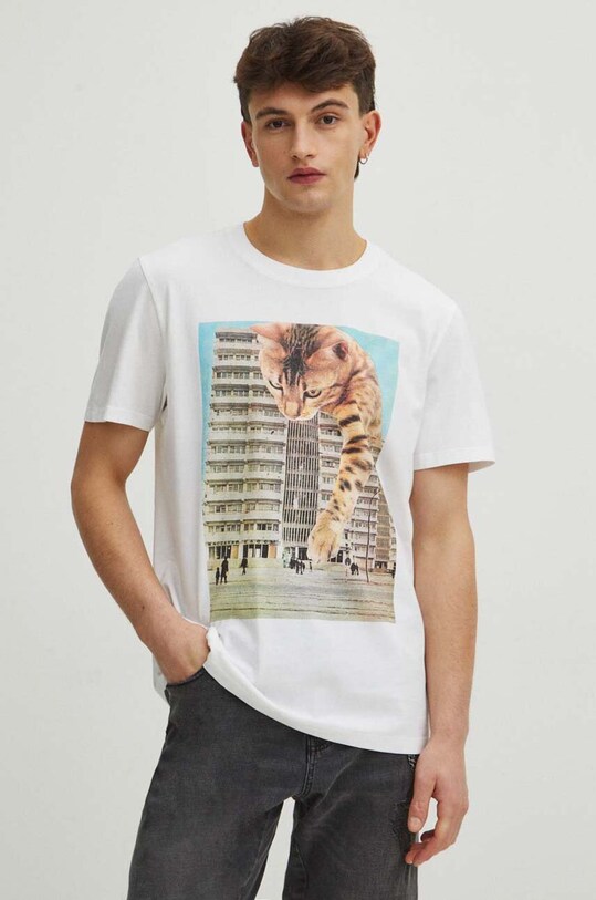 T-shirt bawełniany męski by Magda Kubiak - Dziki Las collages, Grafika Polska kolor biały RS24.TSM466 biały RS24