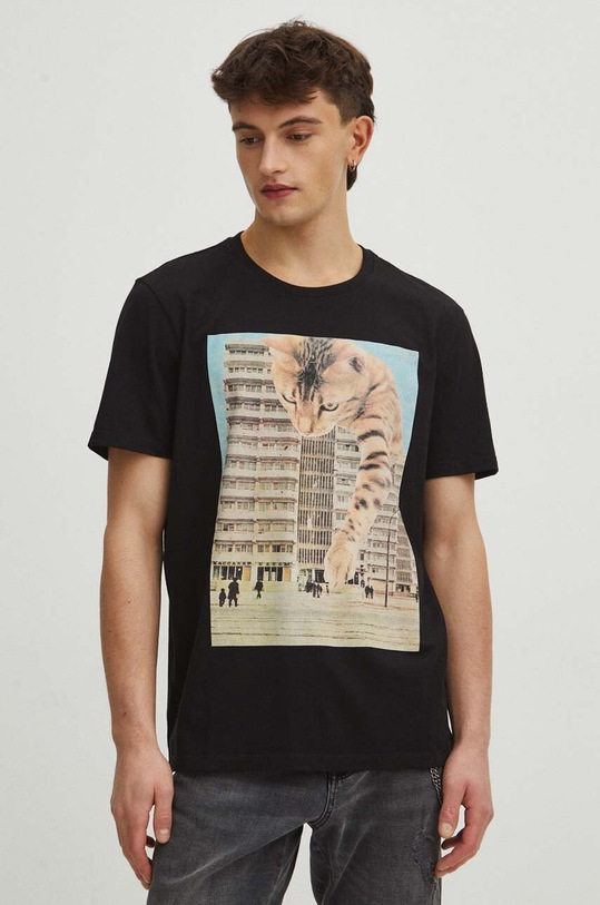 T-shirt bawełniany męski by Magda Kubiak - Dziki Las collages, Grafika Polska kolor czarny okrągły czarny RS24.TSM466