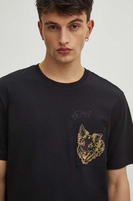 T-shirt bawełniany męski z domieszką elastanu by Magdalena Karaszewska, Grafika Polska kolor czarny RS24.TSM467 czarny RS24