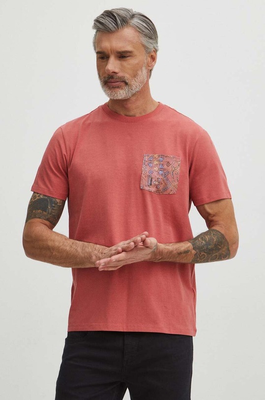 T-shirt bawełniany męski z domieszką elastanu kolor fioletowy okrągły fioletowy RS24.TSM500