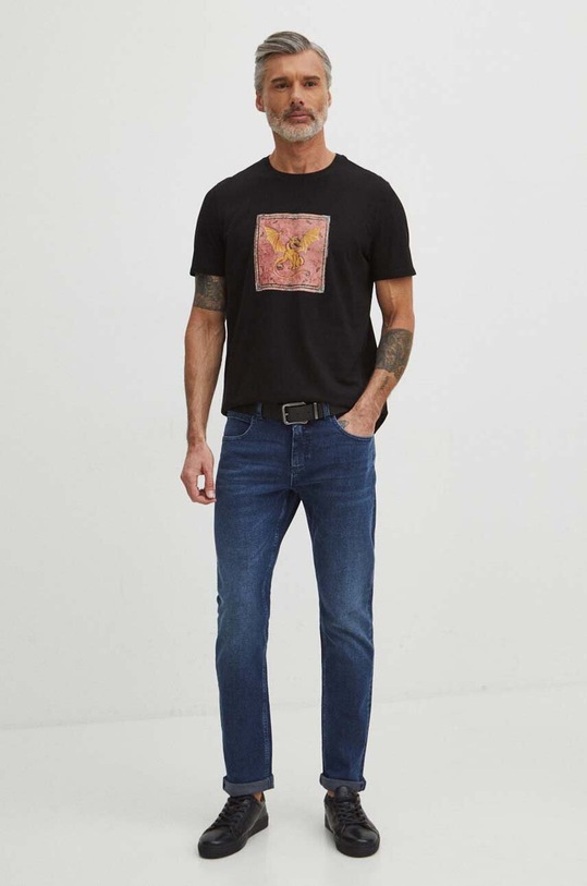 T-shirt bawełniany męski z nadrukiem kolor czarny RS24.TSM503 czarny RS24