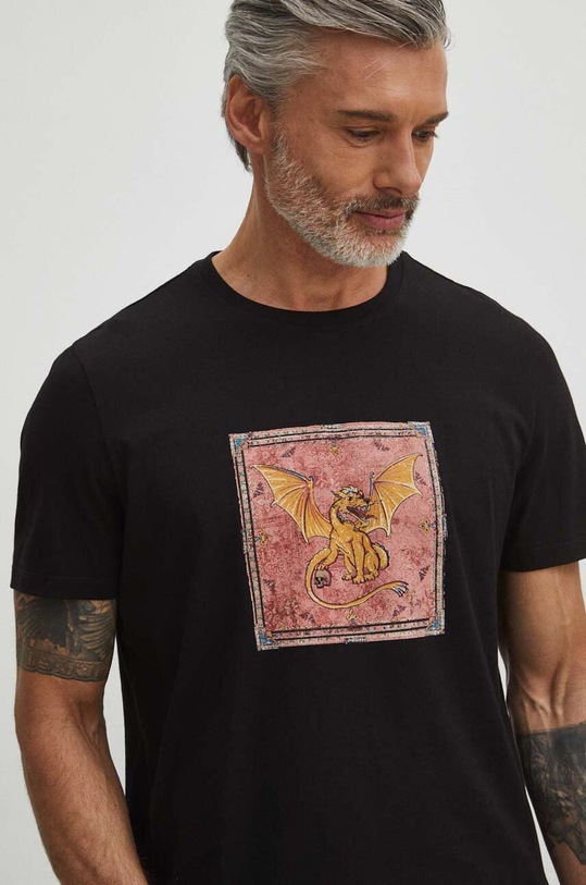 T-shirt bawełniany męski z nadrukiem kolor czarny czarny RS24.TSM503