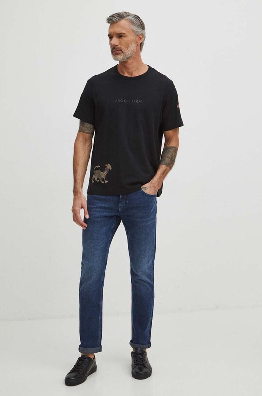 T-shirt bawełniany męski z domieszką elastanu z nadrukiem kolor czarny RS24.TSM504 czarny RS24