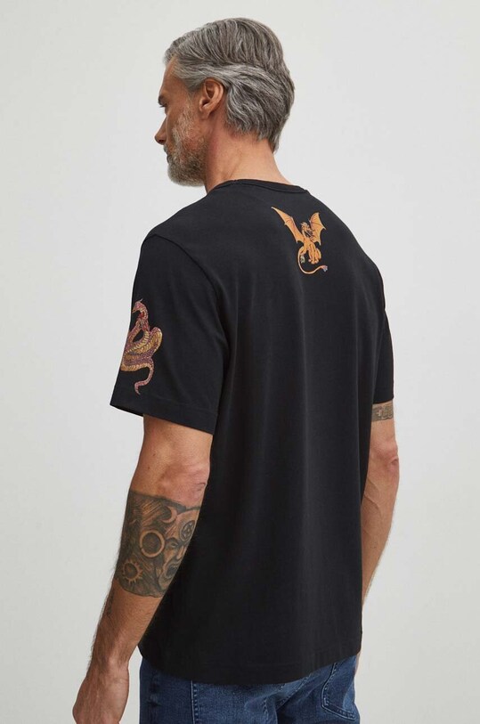 Odzież T-shirt bawełniany męski z domieszką elastanu z nadrukiem kolor czarny RS24.TSM504 czarny