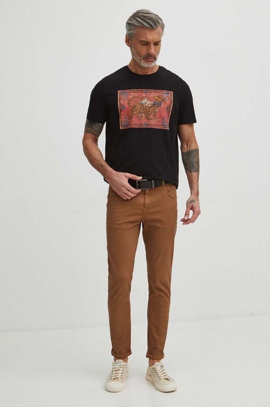T-shirt bawełniany męski z domieszką elastanu z nadrukiem kolor czarny RS24.TSM507 czarny RS24