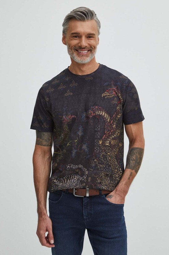 T-shirt bawełniany męski wzorzysty kolor multicolor bawełna multicolor RS24.TSM508