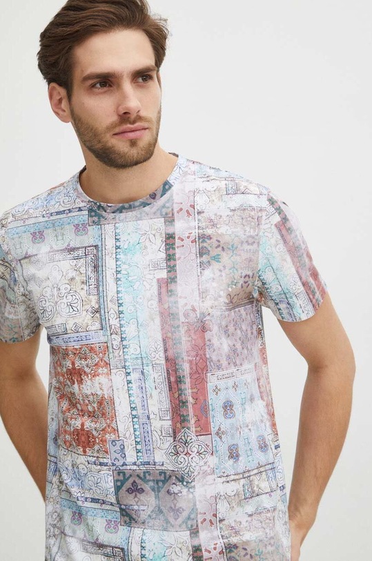 T-shirt bawełniany męski z domieszką elastanu wzorzysty kolor multicolor wzorzyste multicolor RS24.TSM511