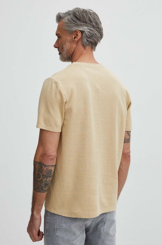 Oblečení Bavlněné tričko pánské s ozdobnou aplikací béžová barva RS24.TSM512 béžová