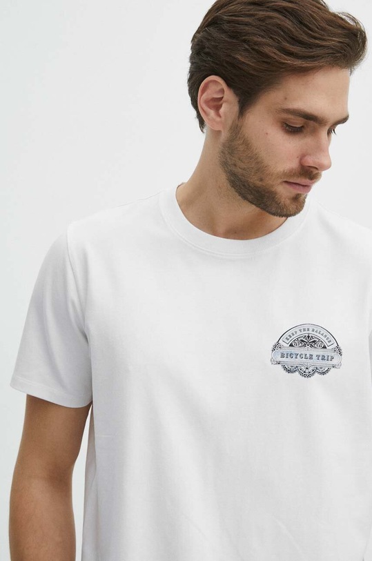 T-shirt bawełniany męski kolor biały biały RS24.TSM605