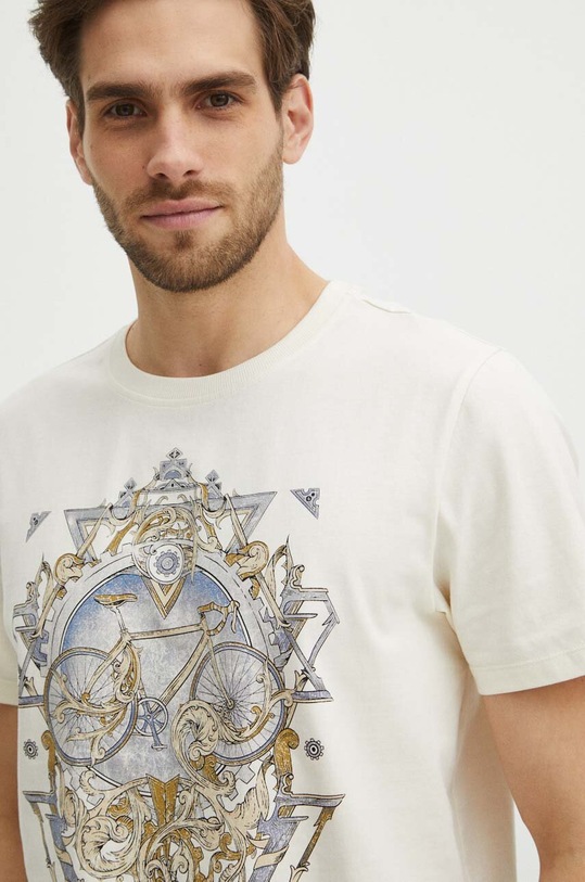 T-shirt bawełniany męski z nadrukiem kolor beżowy beżowy RS24.TSM607