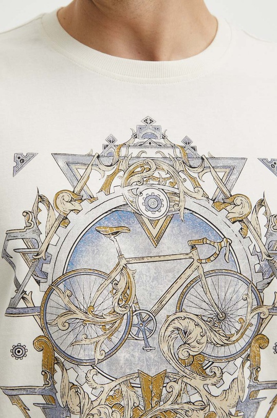 T-shirt bawełniany męski z nadrukiem kolor beżowy RS24.TSM607 beżowy