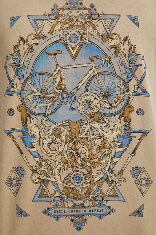 T-shirt bawełniany męski z nadrukiem kolor beżowy RS24.TSM607 beżowy