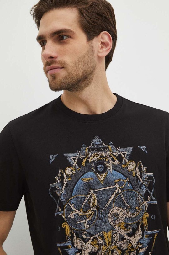 T-shirt bawełniany męski z nadrukiem kolor czarny czarny RS24.TSM607