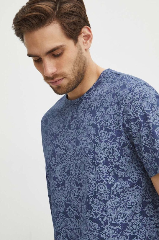 T-shirt bawełniany męski kolor granatowy wzorzyste granatowy RS24.TSM620