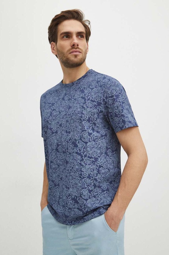 T-shirt bawełniany męski z domieszką elastanu wzorzysty kolor granatowy granatowy RS24.TSM620