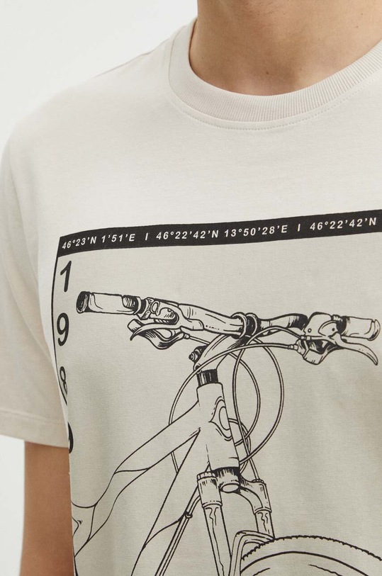 T-shirt bawełniany męski z domieszką elastanu z nadrukiem kolor beżowy RS24.TSM621 beżowy